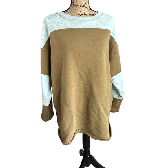 Free People Jordan Color Block Pullover Sweatshirt Top Citron Combo - Picture 3 of 14